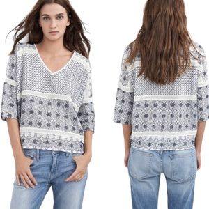Velvet - Multi-Embroidered Pattern Navy & Ivory 3/4 Sleeve Top NWOT (#0262)